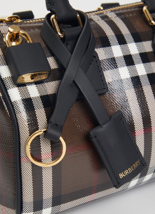 Burberry Check Mini Bowling handtas met kalfsleren details - detail 5 bruin