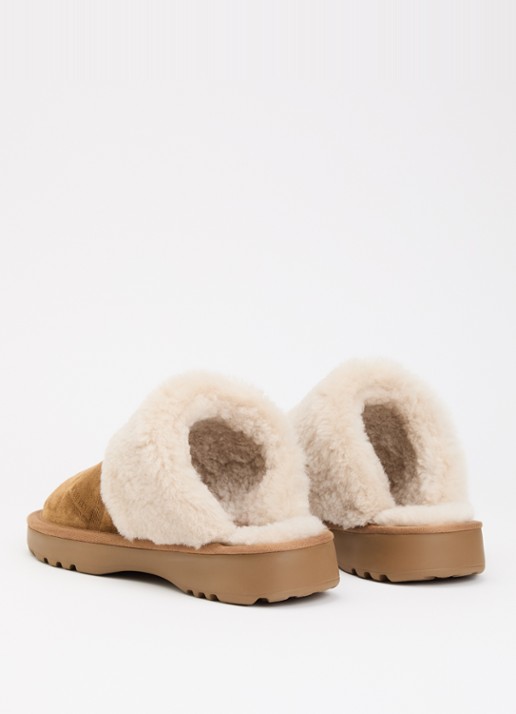 Burberry Check Shearling pantoffel van suède - achterkant 2 beige
