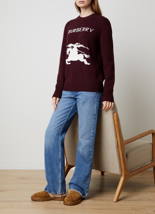 Burberry Check Shearling pantoffel van suède - voorkant 2 beige