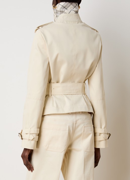 Burberry Cropped double-breasted trenchcoat met ceintuur - achterkant creme