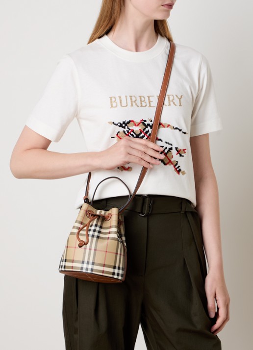 Burberry Crossbodytas met kalfsleren details en ruitdessin - voorkant 7 hazelnootbruin