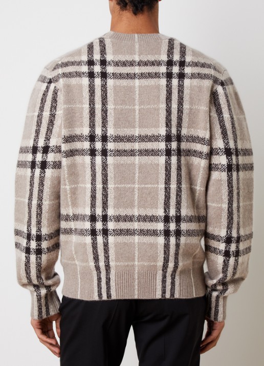 Burberry Curtis fijngebreide pullover van kasjmier met ruitdessin - achterkant 5 grijs