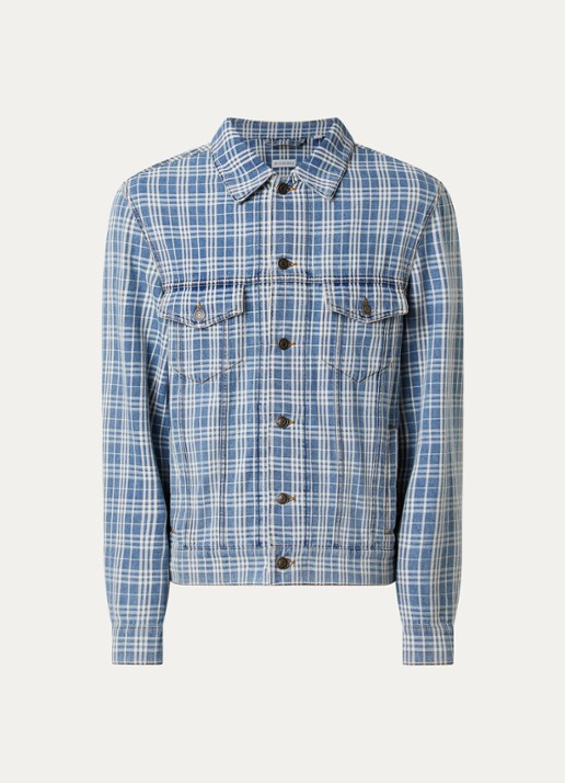 Burberry Darwen spijkerjas met ruitdessin en borstzakken - voorkant indigo