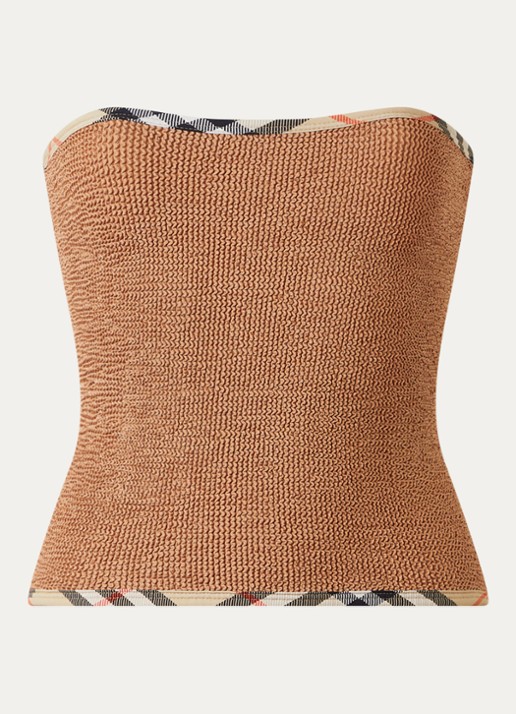Burberry Devyn badrok en -bandeautop met scrunchie en structuur - voorkant cognac