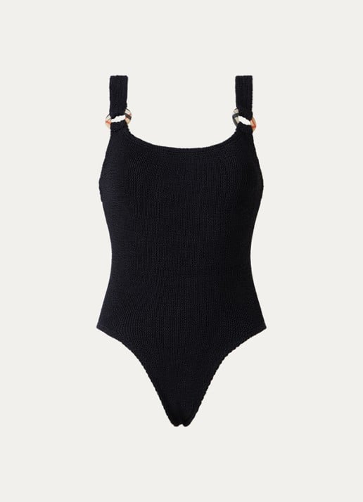 Burberry Domino badpak met scrunchie en structuur - voorkant zwart