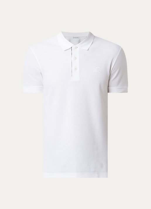 Burberry Eddie slim fit polo van piqué katoen met logoborduring - voorkant wit