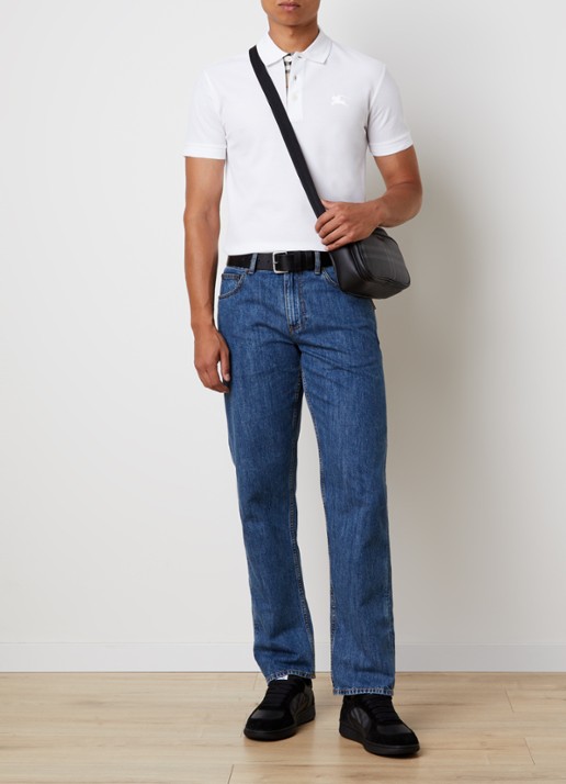 Burberry Eddie slim fit polo van piqué katoen met logoborduring - voorkant 2 wit