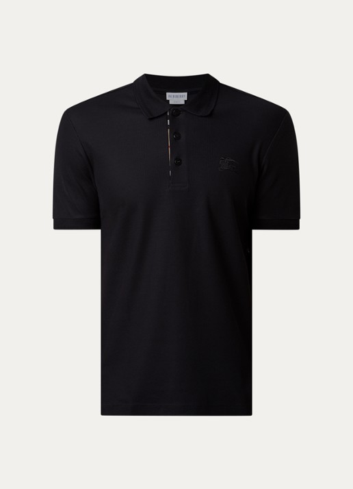 Burberry Eddie slim fit polo van piqué katoen met logoborduring - voorkant zwart