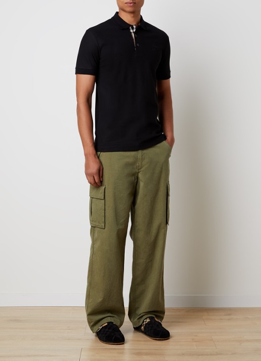 Burberry Eddie slim fit polo van piqué katoen met logoborduring - voorkant 2 zwart