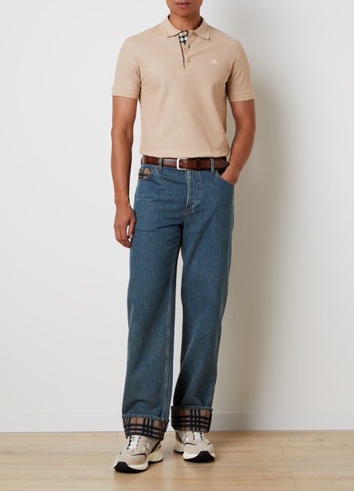 Burberry Eddie slim fit polo van piqué katoen met logoborduring - voorkant 2 beige