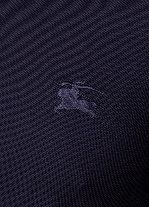 Burberry Eddie slim fit polo van piqué katoen met logoborduring - detail 2 donkerblauw