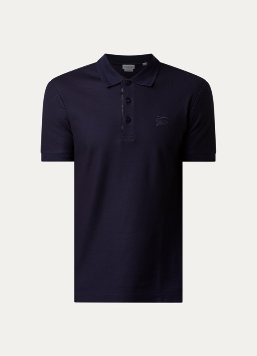 Burberry Eddie slim fit polo van piqué katoen met logoborduring - voorkant 4 donkerblauw