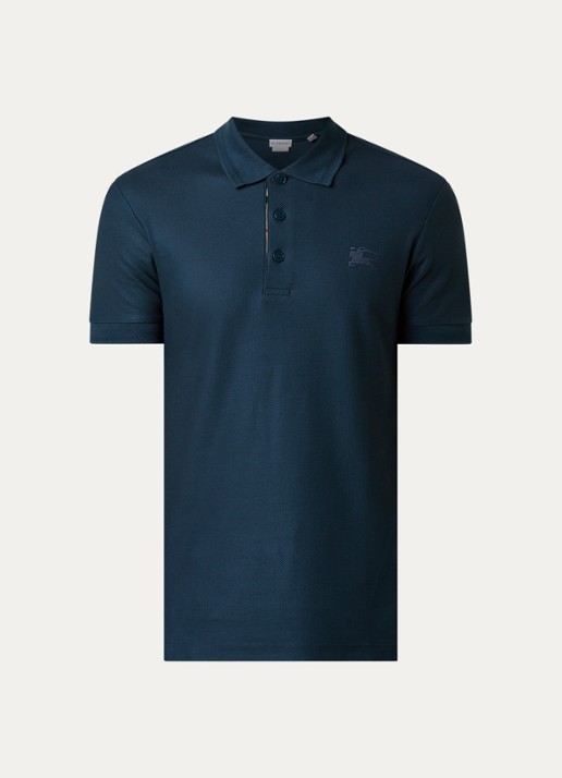 Burberry Eddie slim fit polo van piqué katoen met logoborduring - voorkant 4 petrol