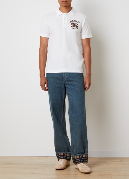 Burberry Evan regular fit polo van piqué katoen met logoborduring - voorkant 2 wit