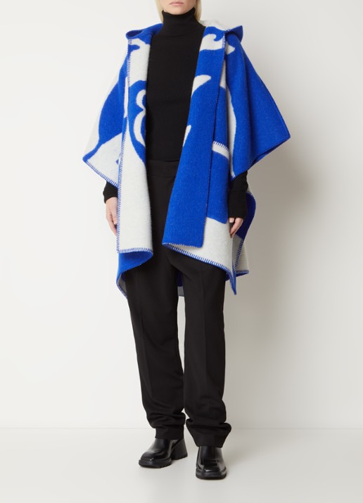Burberry Fijngebreide cape van wol met steekzakken en capuchon - voorkant 2 royalblauw