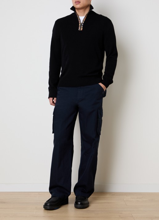 Burberry Fijngebreide pullover van wol met halve rits - voorkant 5 zwart