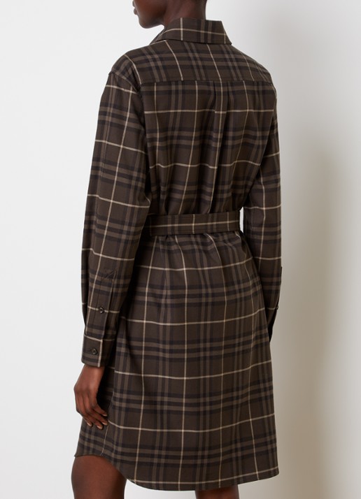 Burberry Fiora mini blousejurk met ruitdessin en ceintuur - achterkant 3 donkerbruin