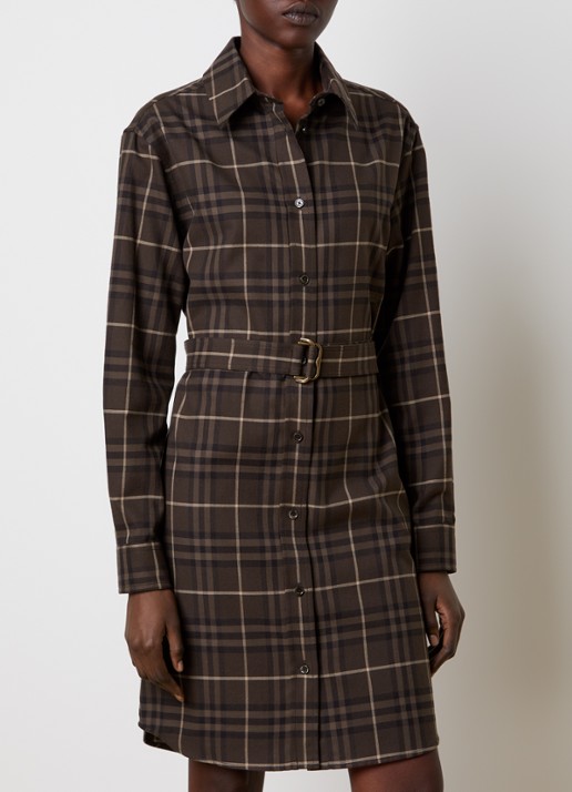 Burberry Fiora mini blousejurk met ruitdessin en ceintuur - detail 4 donkerbruin