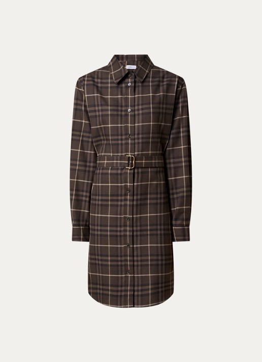 Burberry Fiora mini blousejurk met ruitdessin en ceintuur - voorkant donkerbruin