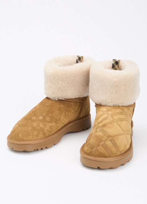 Burberry Flint enkellaarsje van kalfssuède met schapenvacht - detail 3 camel