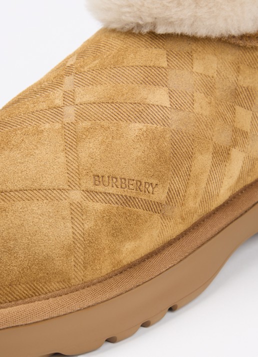Burberry Flint enkellaarsje van kalfssuède met schapenvacht - detail 5 camel
