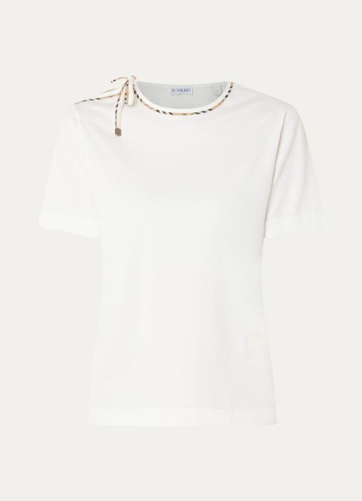 Burberry Frankie T-shirt met strikkraag - voorkant gebroken wit