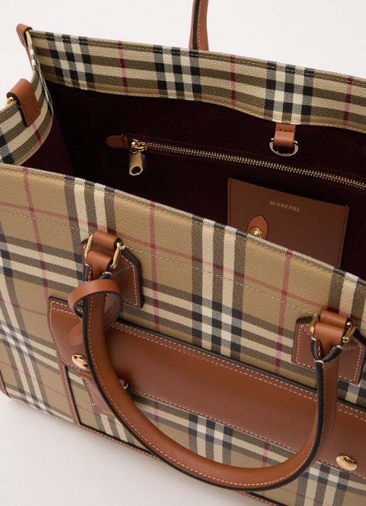 Burberry Freya Medium shopper met ruitdessin en kalfsleren details - detail 2 khaki