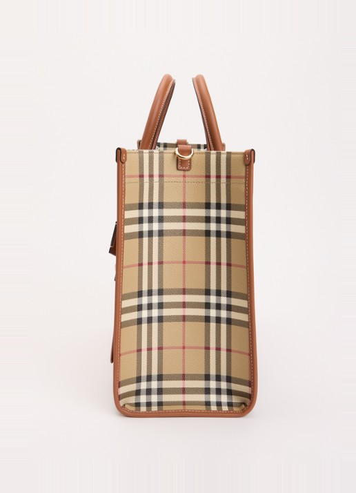 Burberry Freya Medium shopper met ruitdessin en kalfsleren details - detail 3 khaki