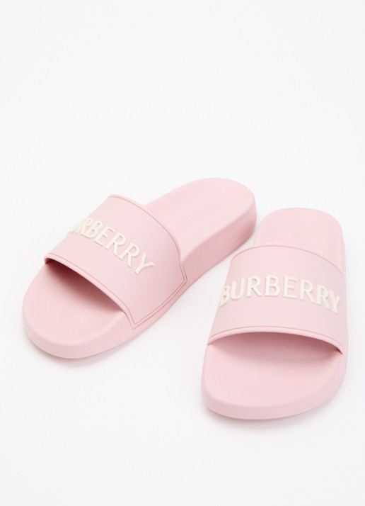 Burberry Furley slipper met logo - detail lichtroze