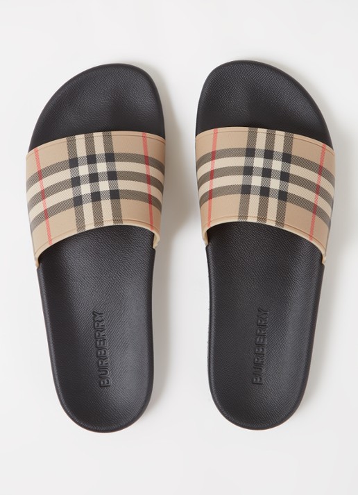 Burberry Furley slipper met ruitdessin - detail 3 beige