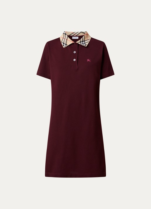 Burberry Georgina mini jurk van piqué katoen met polokraag - voorkant 3 bordeauxrood