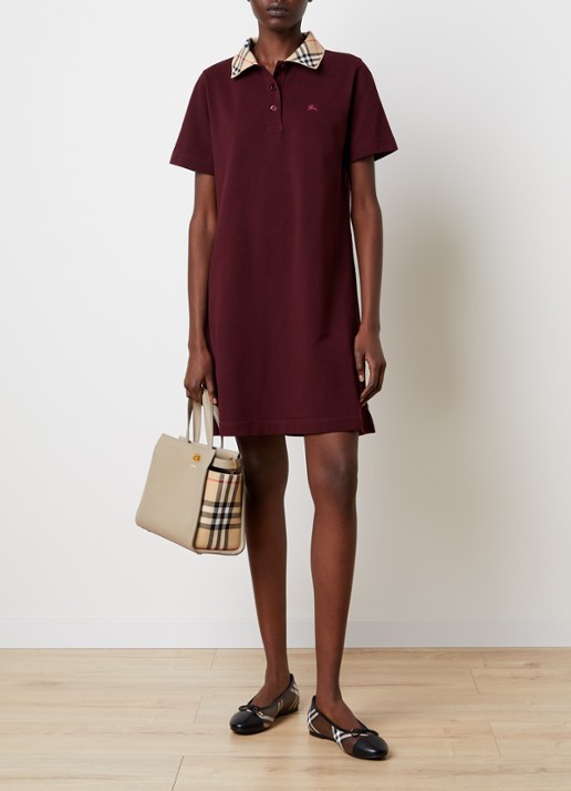Burberry Georgina mini jurk van piqué katoen met polokraag - voorkant 4 bordeauxrood
