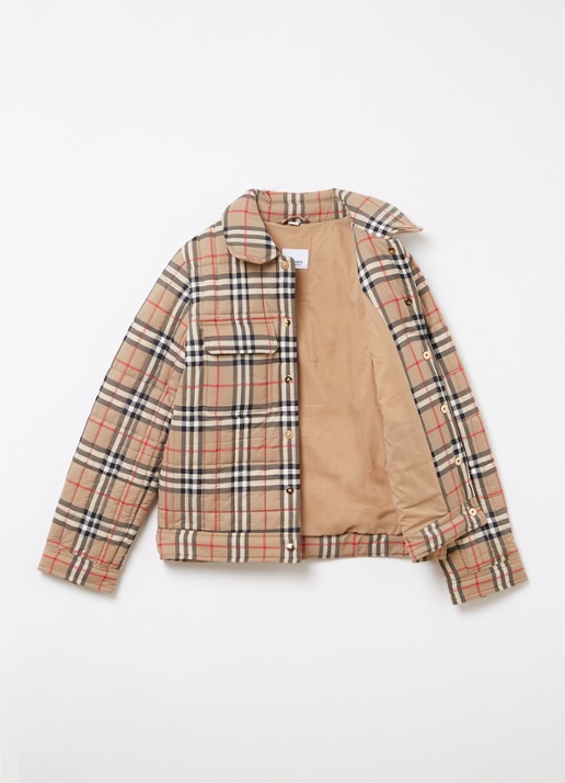 Burberry Gideon quilted jack met ruitdessin - voorkant 3 beige