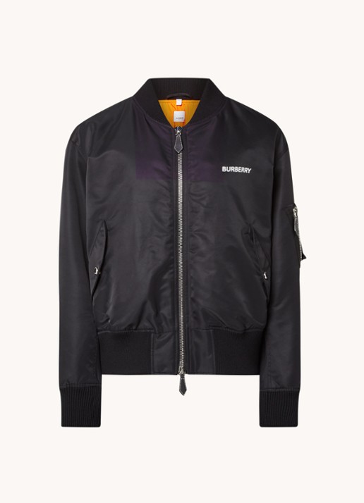 Burberry Gillian bomberjack met logo- en backprint  - voorkant zwart