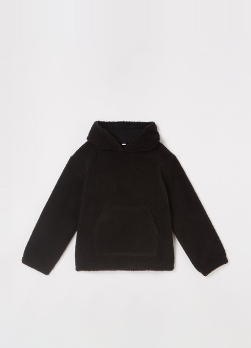 Burberry Graysen hoodie van teddy met steekzakken  - voorkant zwart