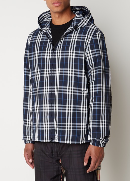 Burberry Hackney jack met capuchon en ruitdessin - detail blauw