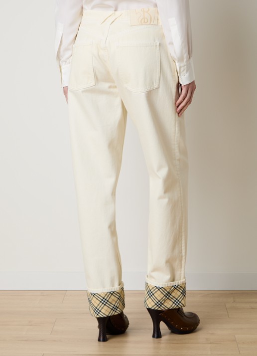 Burberry High waist straight leg jeans met ruitdessin - achterkant 6 creme