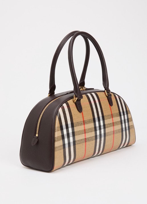 Burberry Highlands handtas met kalfsleren details en ruitdessin  - achterkant 8 zand
