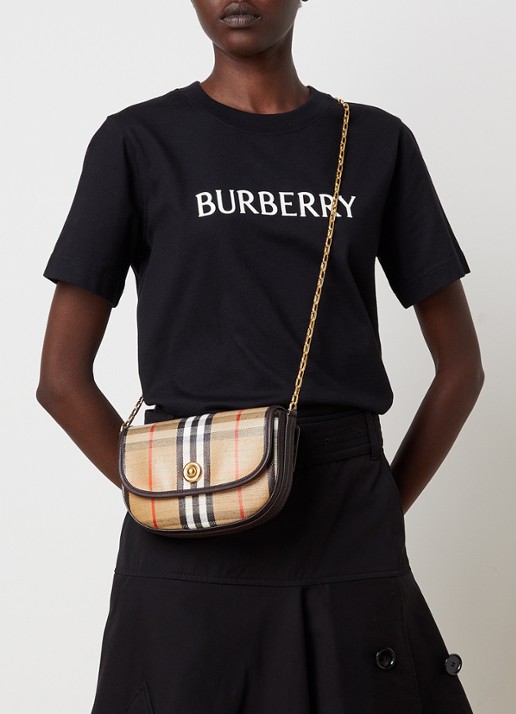 Burberry Highlands mini crossbodytas met details van kalfsleer  - voorkant 6 bruin