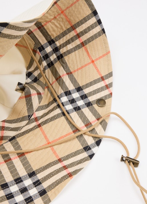 Burberry Hoed met ruitdessin en logoborduring - detail ivoor