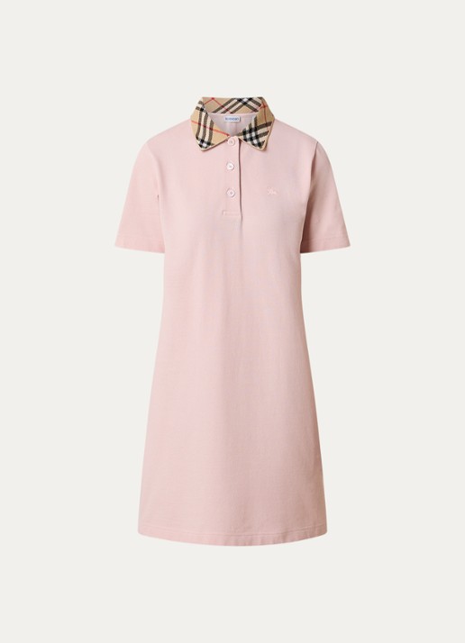 Burberry Iris mini jurk van piqué katoen met polokraag - voorkant lichtroze