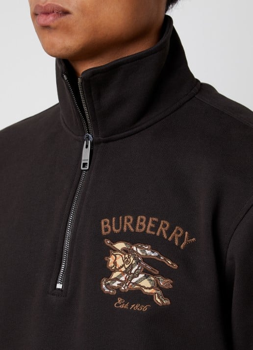 Burberry Jacob sweater met halve rits en logoborduring - detail 2 chocoladebruin