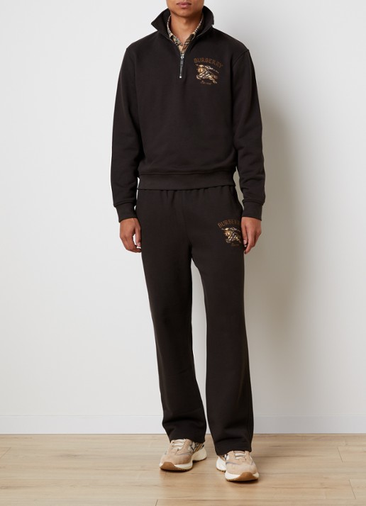 Burberry Jonny straight fit joggingbroek met logoborduring - voorkant 6 chocoladebruin