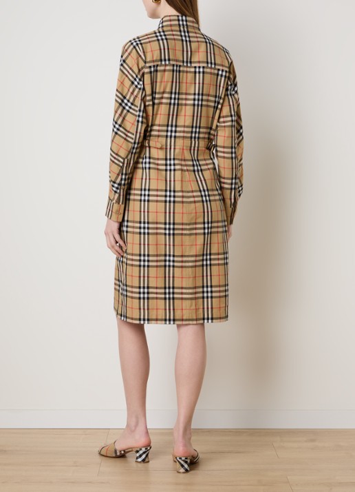 Burberry June midi blousejurk met ruitdessin - achterkant 3 zand