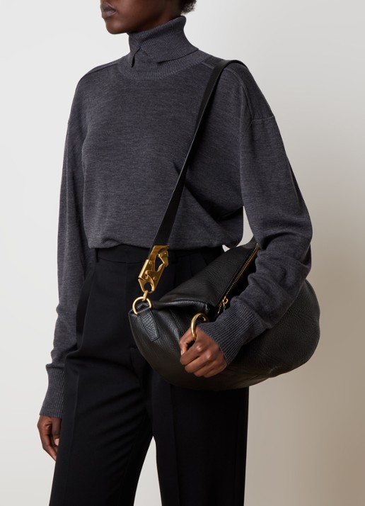 Burberry Knight Medium schoudertas van kalfsleer  - voorkant 6 zwart