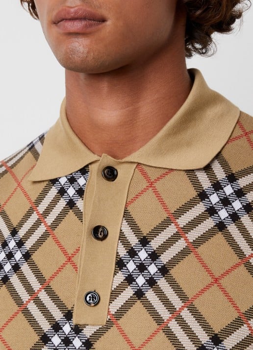 Burberry Marlow fijngebreide polo met ruitdessin - detail 2 zand
