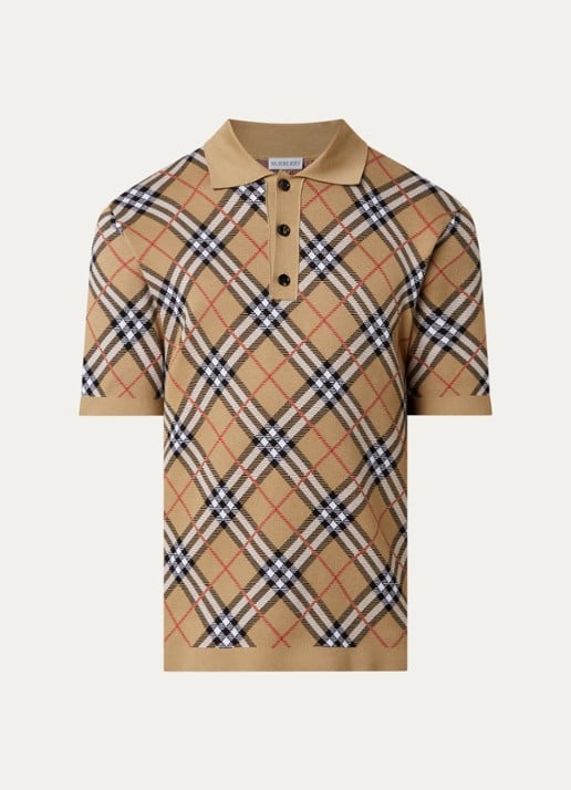 Burberry Marlow fijngebreide polo met ruitdessin - voorkant 4 zand