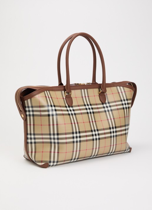 Burberry Medium Check Zip shopper met kalfsleren details - achterkant 7 beige