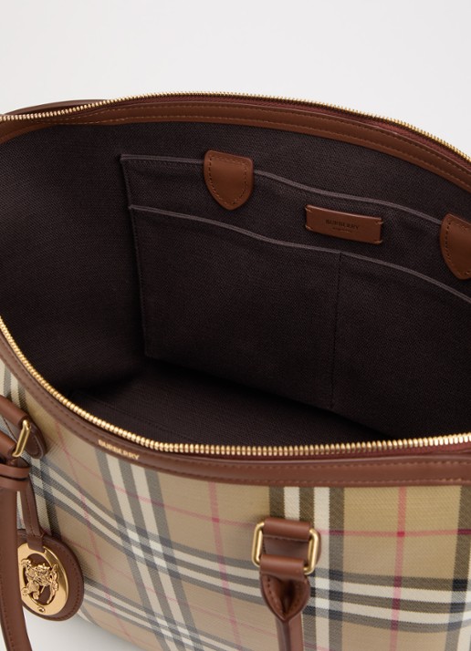 Burberry Medium Check Zip shopper met kalfsleren details - detail 3 beige