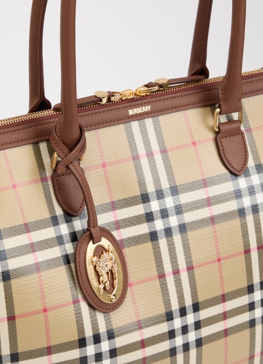 Burberry Medium Check Zip shopper met kalfsleren details - detail 5 beige